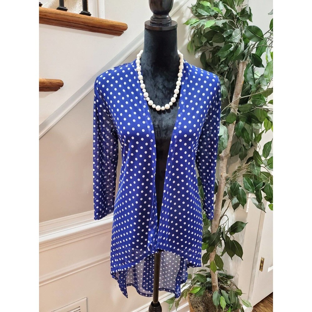 Haani Women's Blue Polka Dot Print Long Sleeve Open Front Cardigan Size Medium